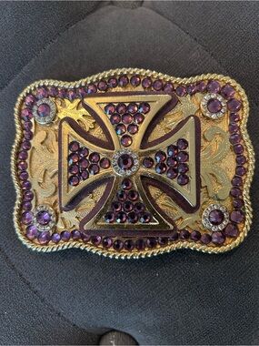 Purple Crystal Cross Buckle Belt - Gold-Tone Accent